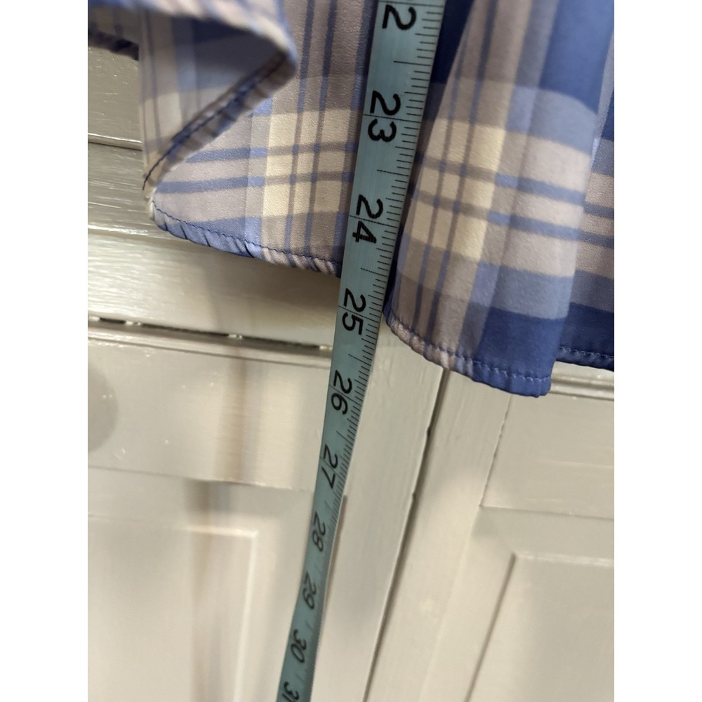 LC Lauren Conrad Blue/Gray Plaid Short Flutter Sleeves Keyhole Size XS Soft - Picture 3 of 6